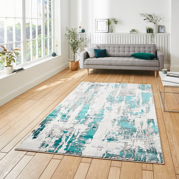 Apollo GR579 Modern Abstract Distressed Metallic Shimmer High-Density Textured Low Profile Short-Pile Grey/Green/Cream Rug-Think Rugs-Rug Love - The Most Loved Rug Store